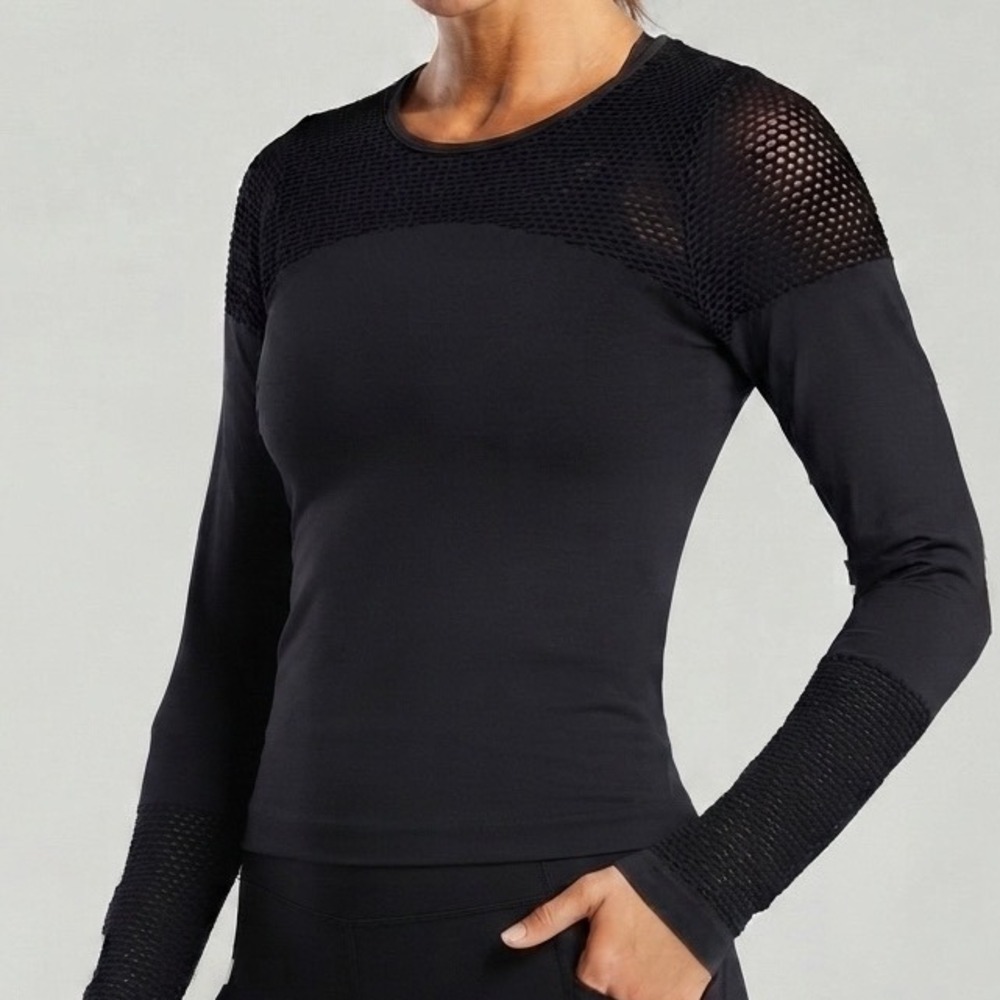 Fabletics Womens Black Seamless‎ Mesh Long Sleeve Activewear Top Size M
